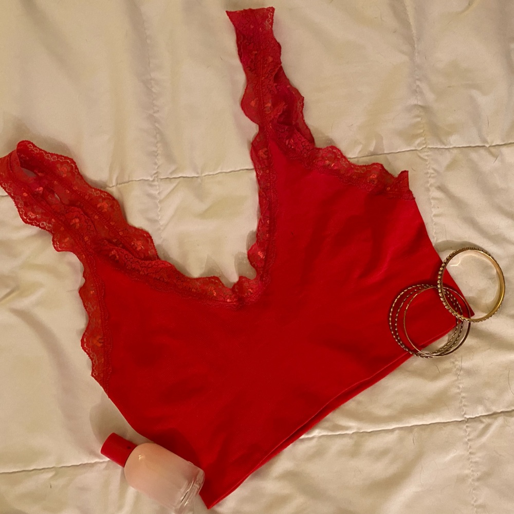 Out From Under Spandex Bralette with Lace - Red - Urban Outfitters